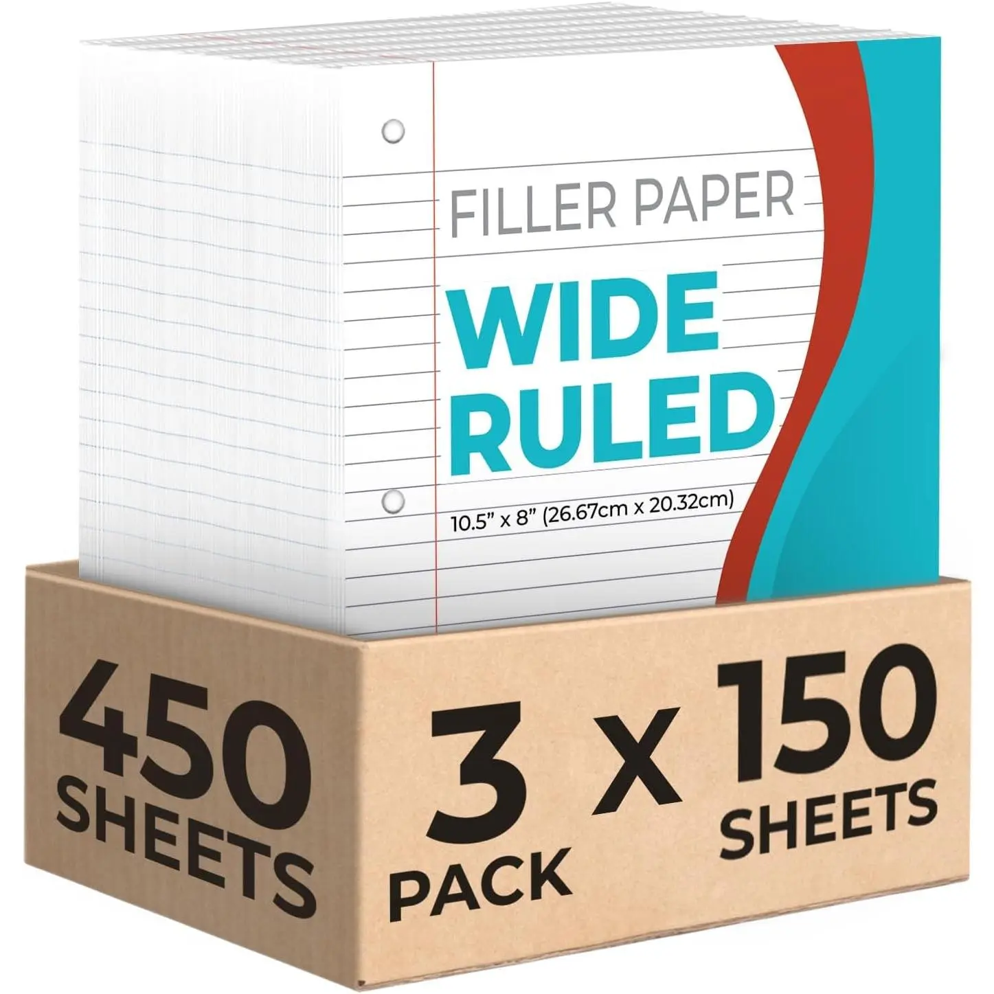 450 Sheets Loose Leaf Paper, 3 Pack, Wide Ruled Filler Paper | Bulk Office Filler Paper, 8" x 10.5", 3 Hole Punched, 150 Sheets/Pack, Wide Ruled Notebook Paper for Binder, WhiteGift