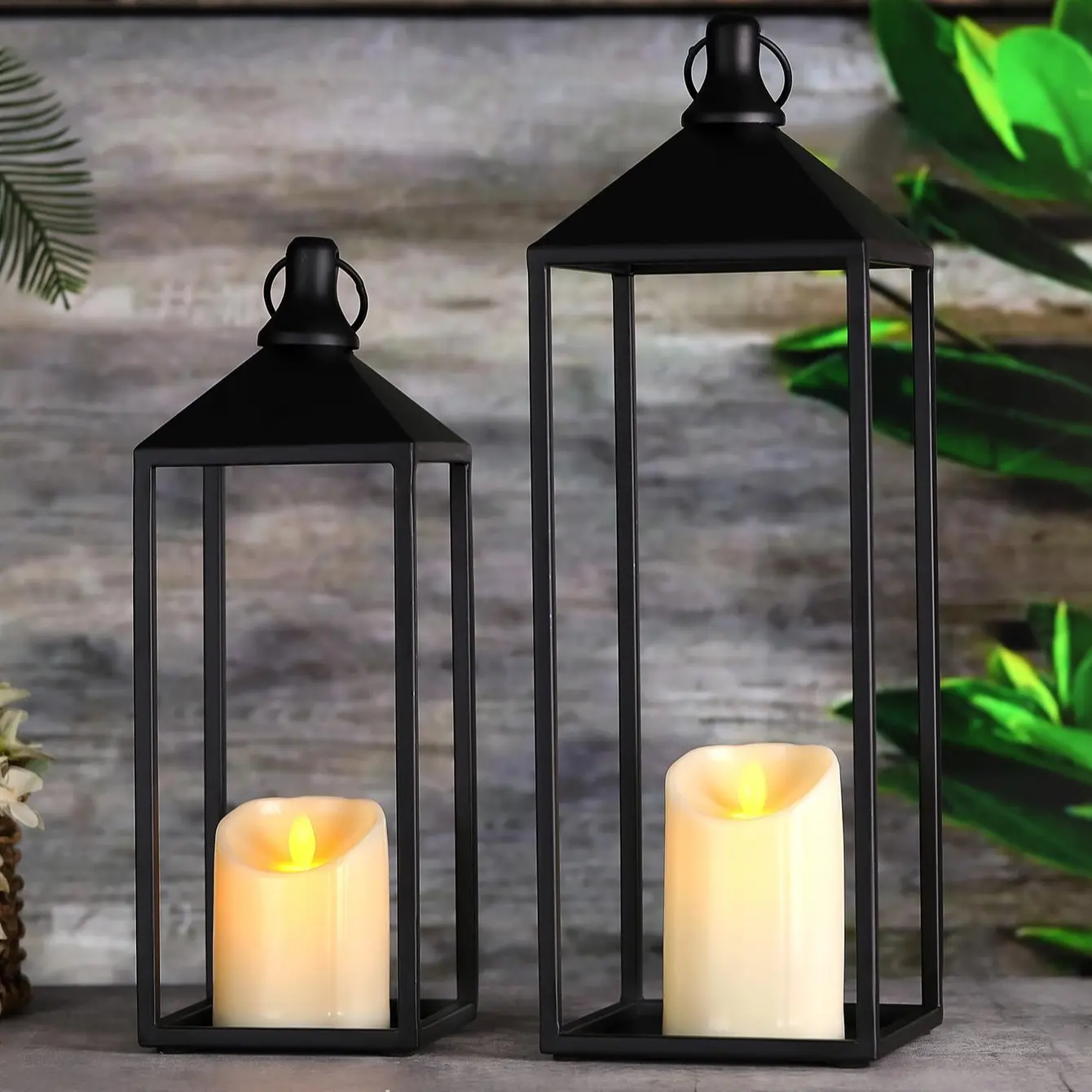 Two-Piece Matte Metal Candle Wind Lantern, Vintage Farmhouse Style Hanging Windproof Glass Metal Candle Holders, Candle Holder Set, Decoration Items, Indoor Garden Wedding Table Decor #GLOBAL PICKS
