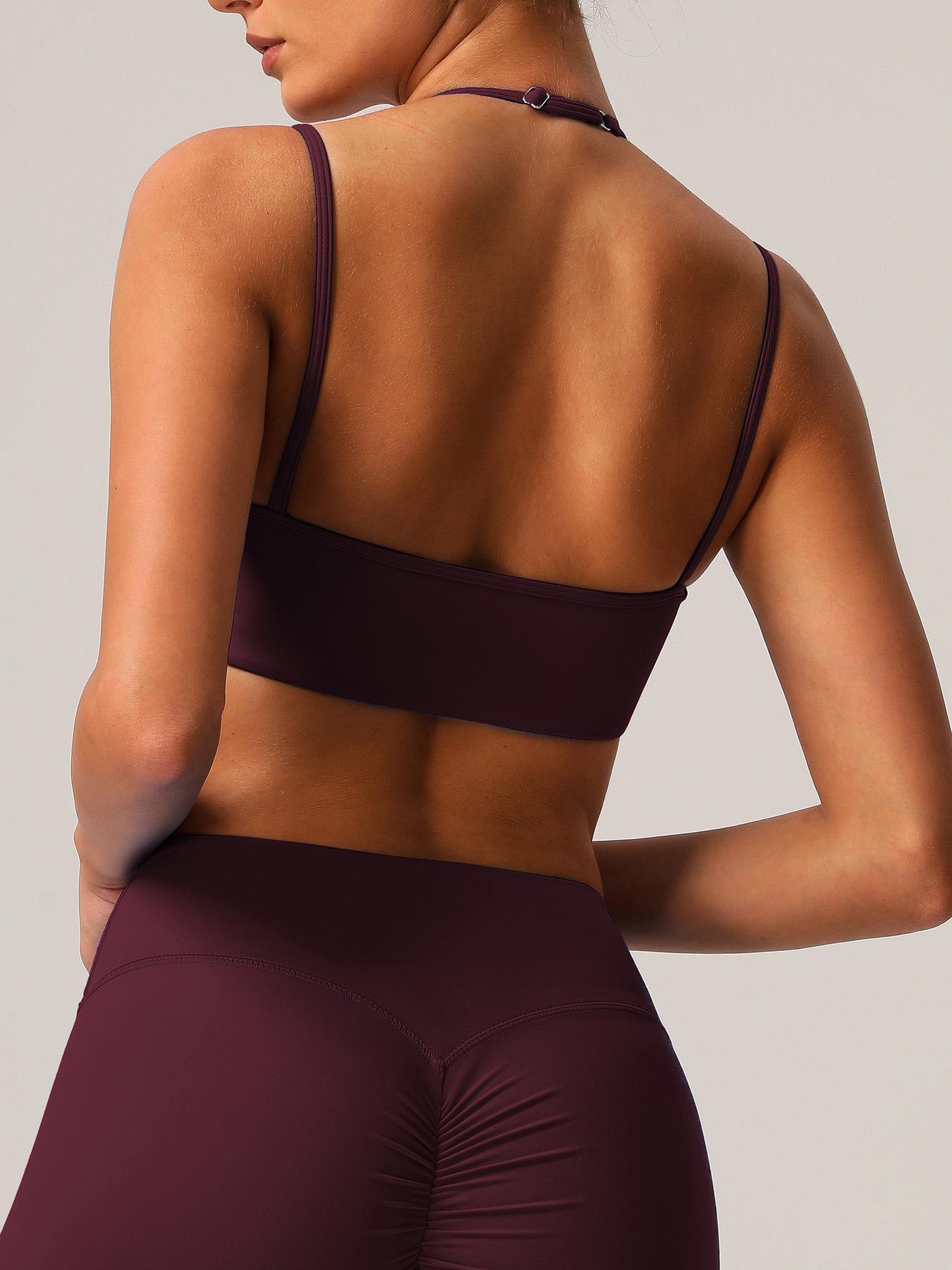 Women's Solid Halter Neck Sports Bra, Breathable Comfortable Wireless Sports Bra, Ladies Sportswear for Indoor Outdoor Wear, Gymswear, Workout Bras, Workout Clothes Women