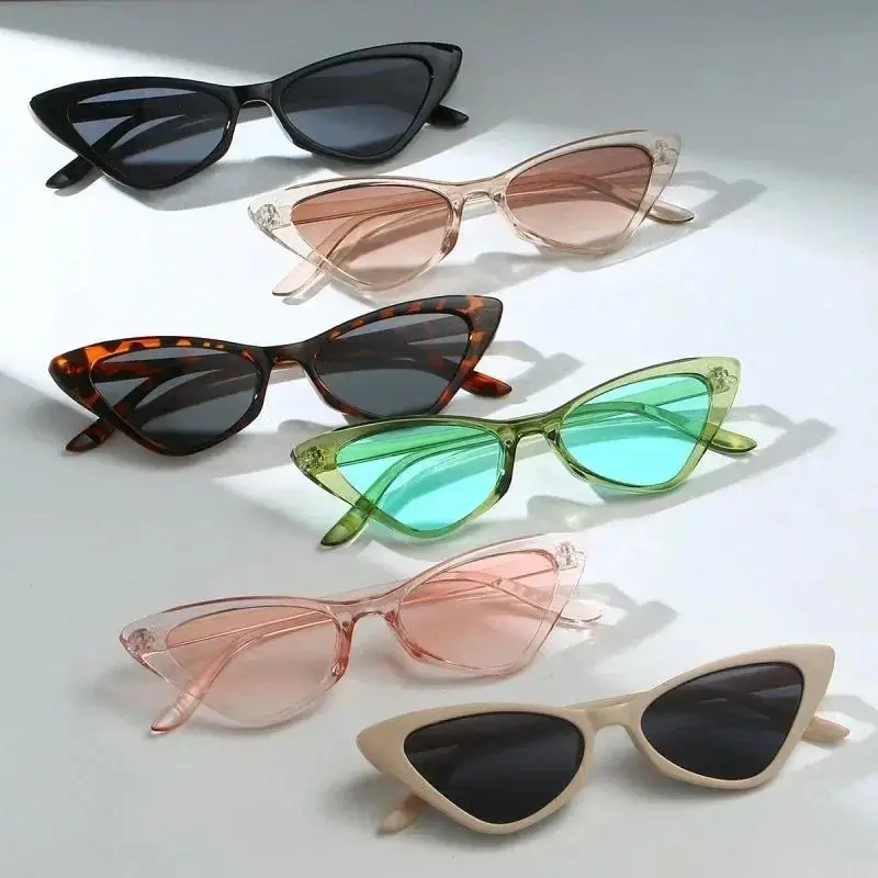 Unisex 6-Pack Retro Triangular Cat Eye Small Frame Tinted Lens Sunglasses - UV400 Sun Protective, Ultra Lightweight, Candy Multi-Color Square Mirrored Shades, Pink Festive Party Eyewear for Outdoor & Daily Wear (Party Hats, Masks & Accessories) summervibe