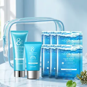 8X H2O AquaVitalize Summer Skincare Travel Kit,Cleanse & Protect 3-Step Summer Vibe Essentials - Refreshing Cleansing Gel, Non-Sticky SPF 50 Face Sunscreen,6Pcs Cica Seaweed Sheet Masks ,Deep Hydrating Skin Care Gift Set for Dry Skin after Sun Exposure
