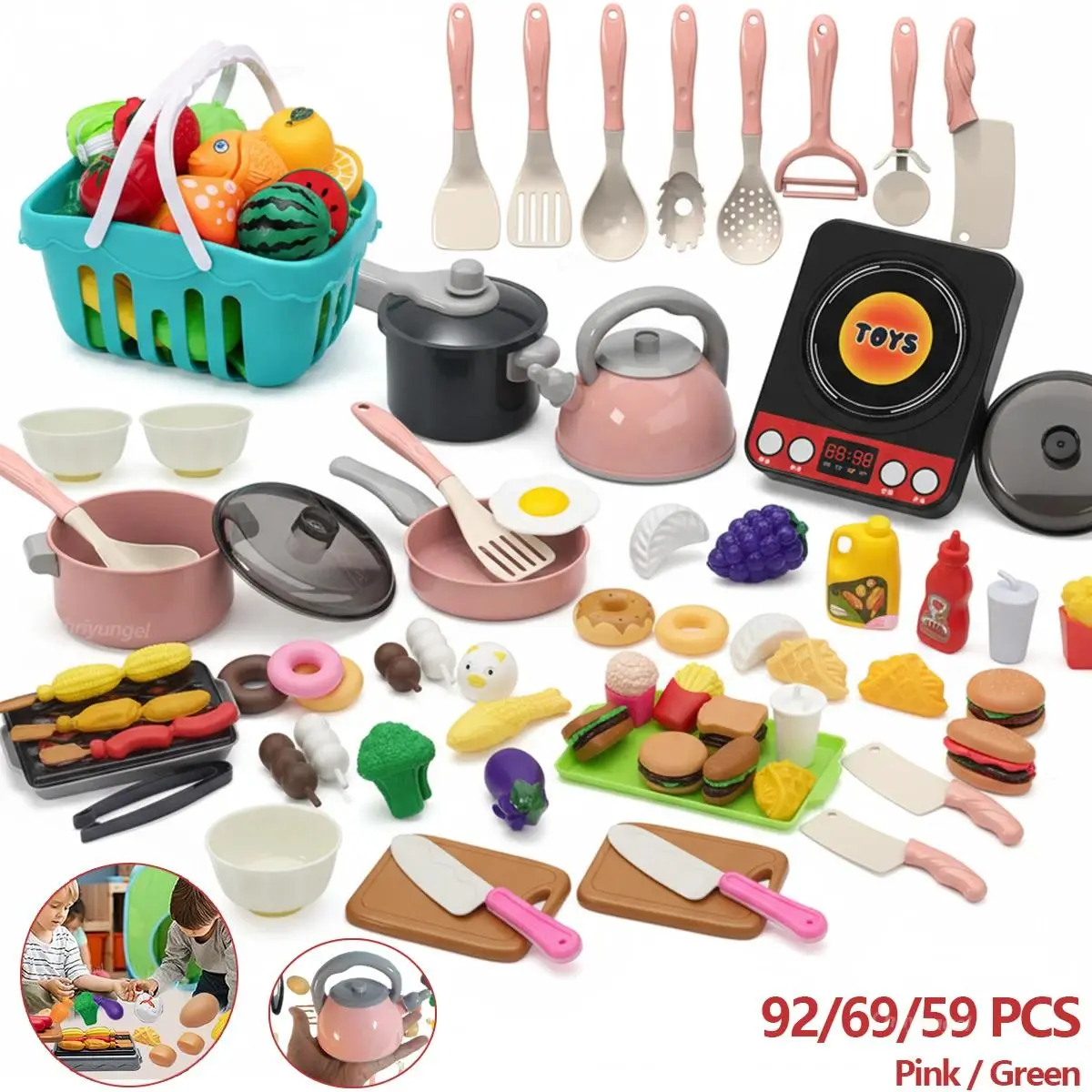 Kids Kitchen Playset, Pretend Cooking Toy Set with Pots Pans Utensils and Play Food, Role Play Gift for Toddlers purse masterchef minibrands tool minikids