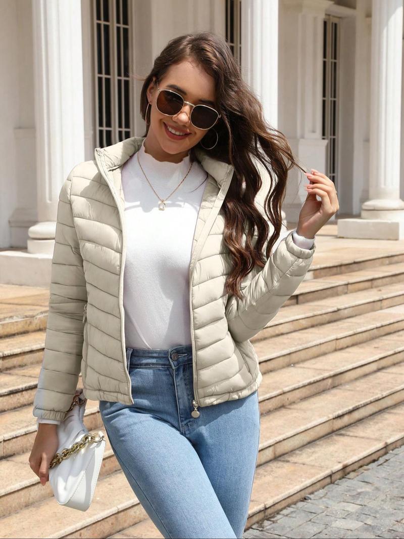 Geschallino Women's Lightweight Winter Cotton Jacket with Pockets, Casual Fall & Winter Hooded Coat for Daily Commute