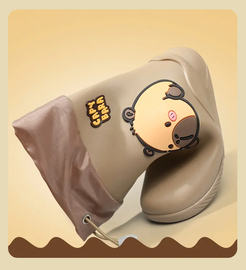 Capybara Rubber Boots For Kids Anti-Slip Youngsters's Mid-Calf Rain Boots With Elastic Band Boy and Girl Comfortable Rain Shoes