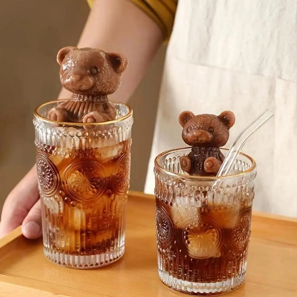3PCS Kawaii Silicone Ice Cube Tray, Cute Bear Shape Ice Mold for Whiskey Cocktails Iced Coffee and Summer Drinks, Reusable Flexible Freezer Mold with Easy Release Design, Adorable Kitchen Accessories for Home Bar Party Camping