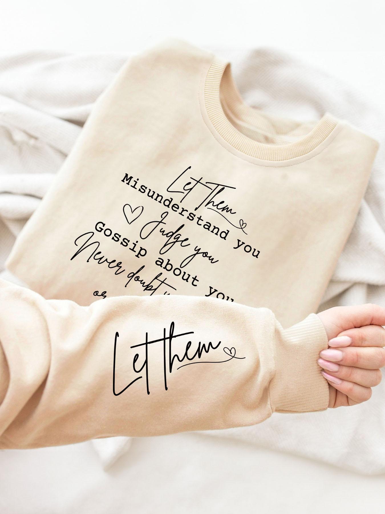 Women's Letter Print Drop Shoulder Longsleeves Sweatshirt, Funny Sweatshirt, Casual Long Sleeve Round Neck Pullover for Spring & Fall, Ladies Clothes for Daily Wear, Womenswear