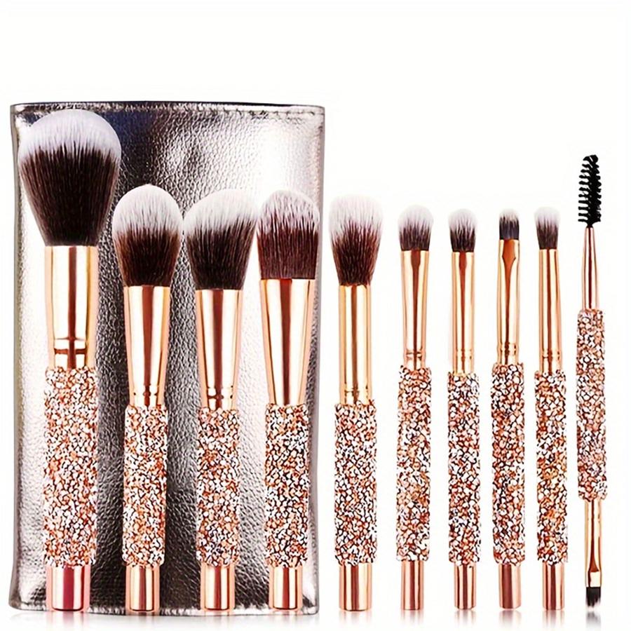 10Pcs Luxury Makeup Brush Set Diamond Rivet Handle Design Crystal Makeup Brush, For Face And Eye Makeup Brush Professional Foundation Concealer Eye Shadow Makeup Tool