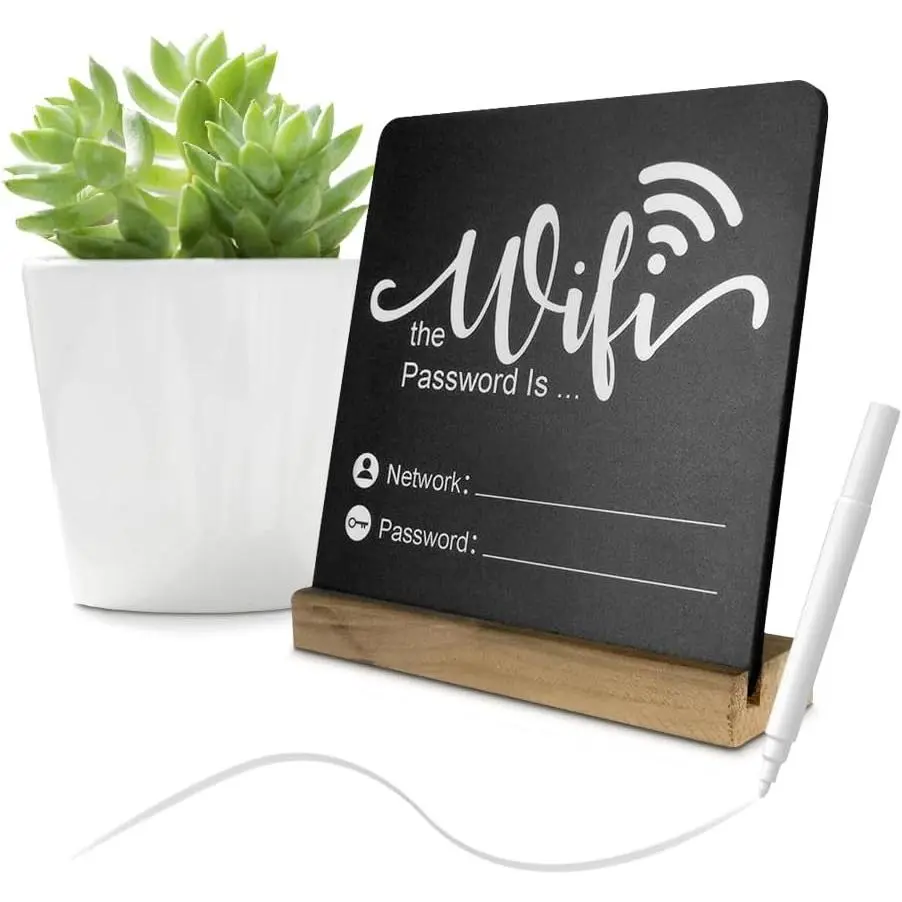 WiFi Password Sign Wooden WiFi Sign  Network Sign Table Chalkboard for Restaurant Supermarket Office  Bar Coffee (6.1" HX5.9 W Black2)