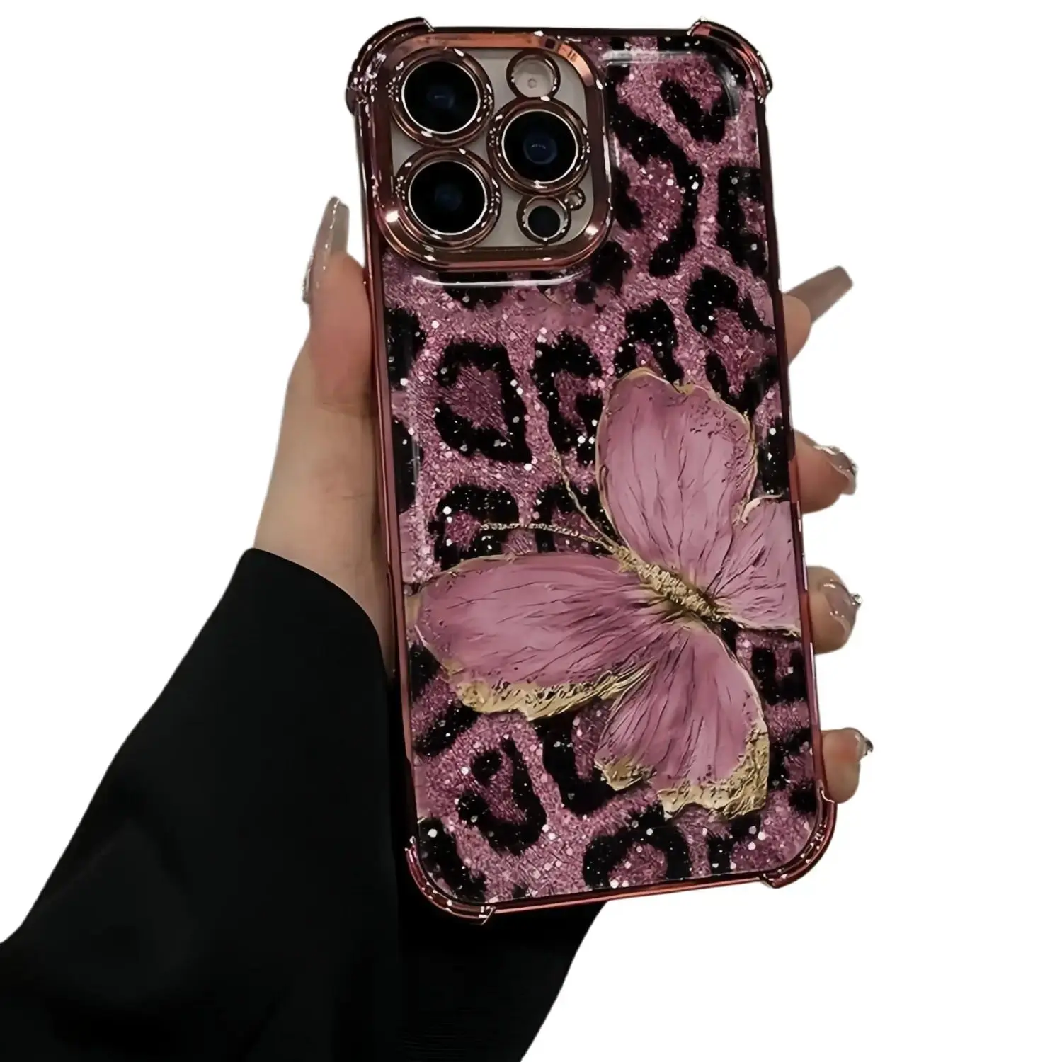 Durable Shockproof Slim TPU Phone Case - Aesthetic Butterfly Print, Leopard Print Protective Cover with Enhanced Protection for iPhone 15/16/17 Series, Essential Phone Accessories