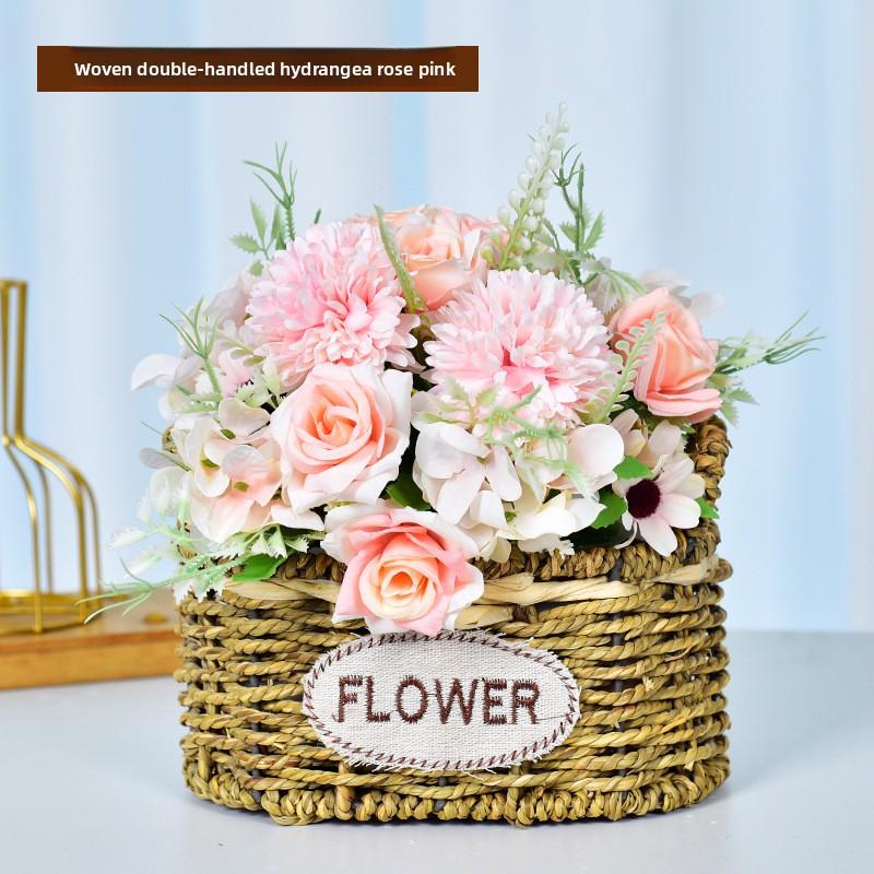 Elegant Rose  Flower Basket, Faux Floral Arrangement for Living Room & Dining Table Decor White Babys Breath Bouquet