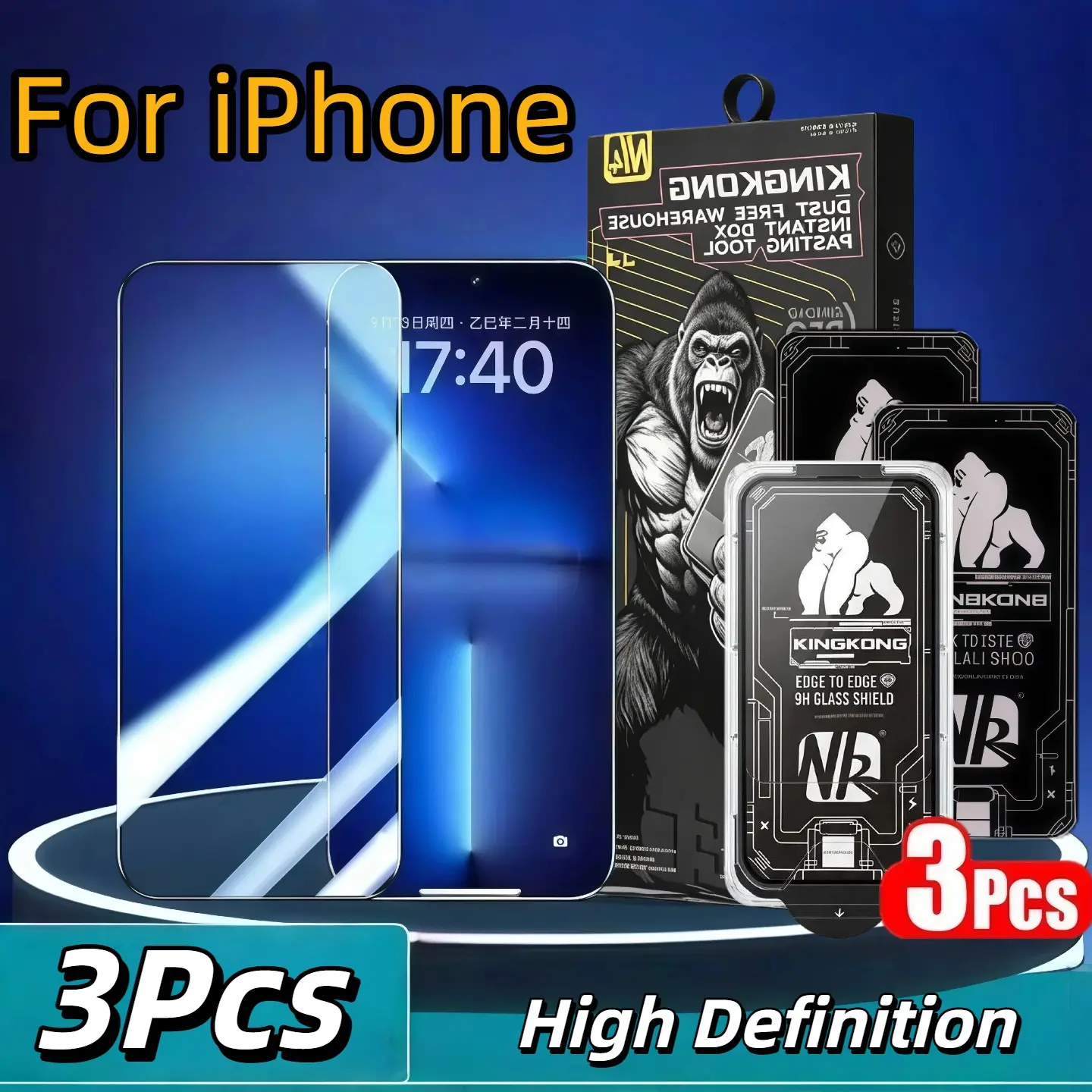 3-Pack Apple Phone Screen Protectors, HD Tempered Glass, 9h Hardness, Dust-Free Installation, Easy Setup, Durable Scratch Protection