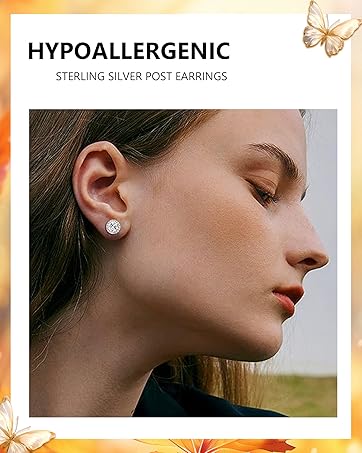 Hypoallergenic Gold Plated CZ Stud Earrings - Royal Blue Cubic Zirconia Halo for Sensitive Ears (Sterling Silver Base)accessories men and women earring stack