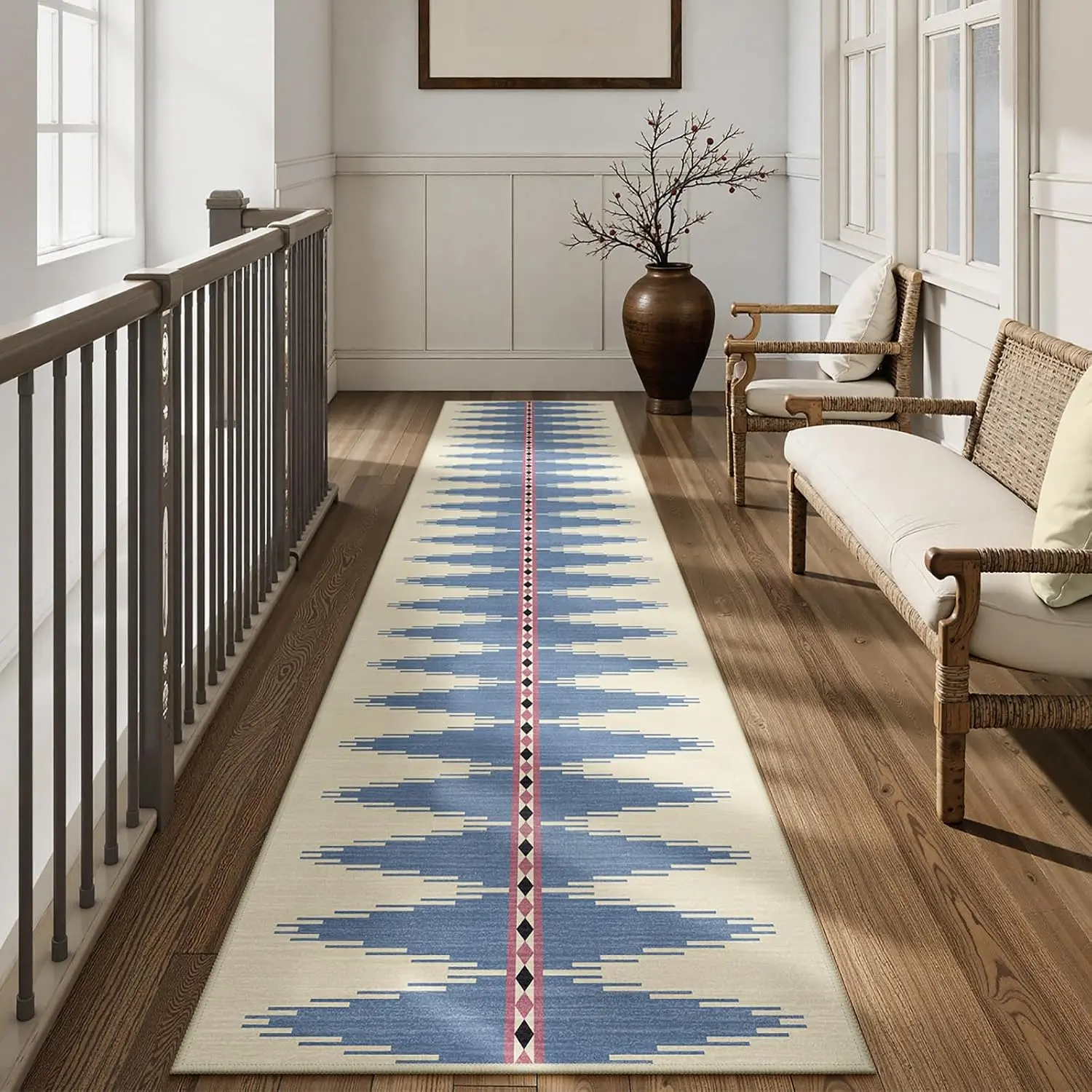 Modern Hallway Runner Rug 10 ft, Long Non Slip Runners for Kitchen Floor Ultra-Thin Neutral Washable Runner, Neutral Print Soft Blue Carpet Runners for Entryway (Blue, 2'5''x10')