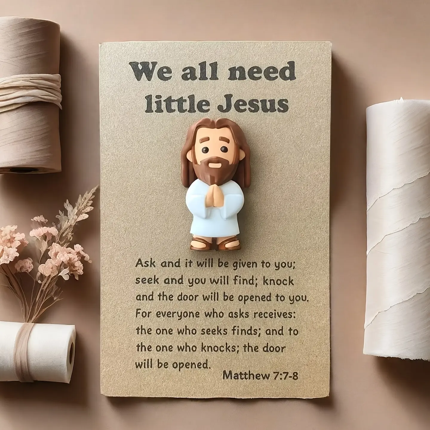 2D Jesus Prayer Statue with Prayer Card, Inspirational Gift for Prayer Gifts, Theme Party Gift, Memorial Gift, Emotional Encouragement Card