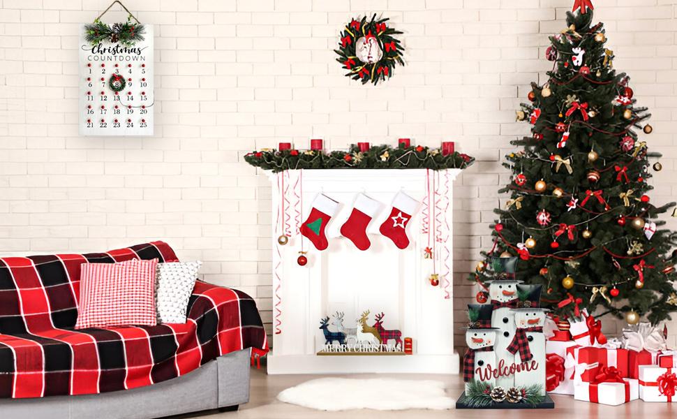 Christmas Tree Countdown Block LED Lighted 99 Days Until Christmas Wreath Calendar Tabletop with Timer Number Date Rustic Wooden Home Decor Holiday Xmas Ornament Desk Decoration Gift