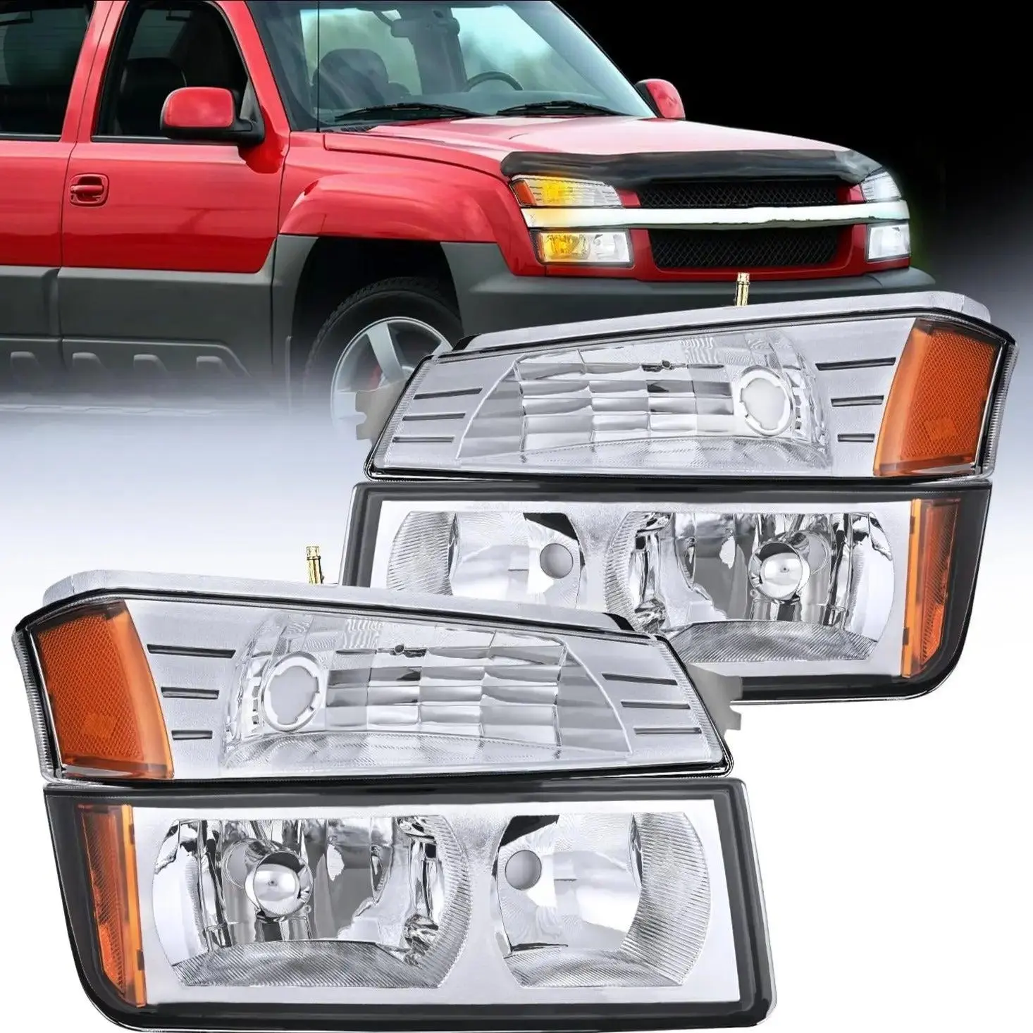 Nilight 2002 2003 2004 2005 2006 Chevy Avalanche Headlight Assembly Chrome Case Amber Clear Reflector