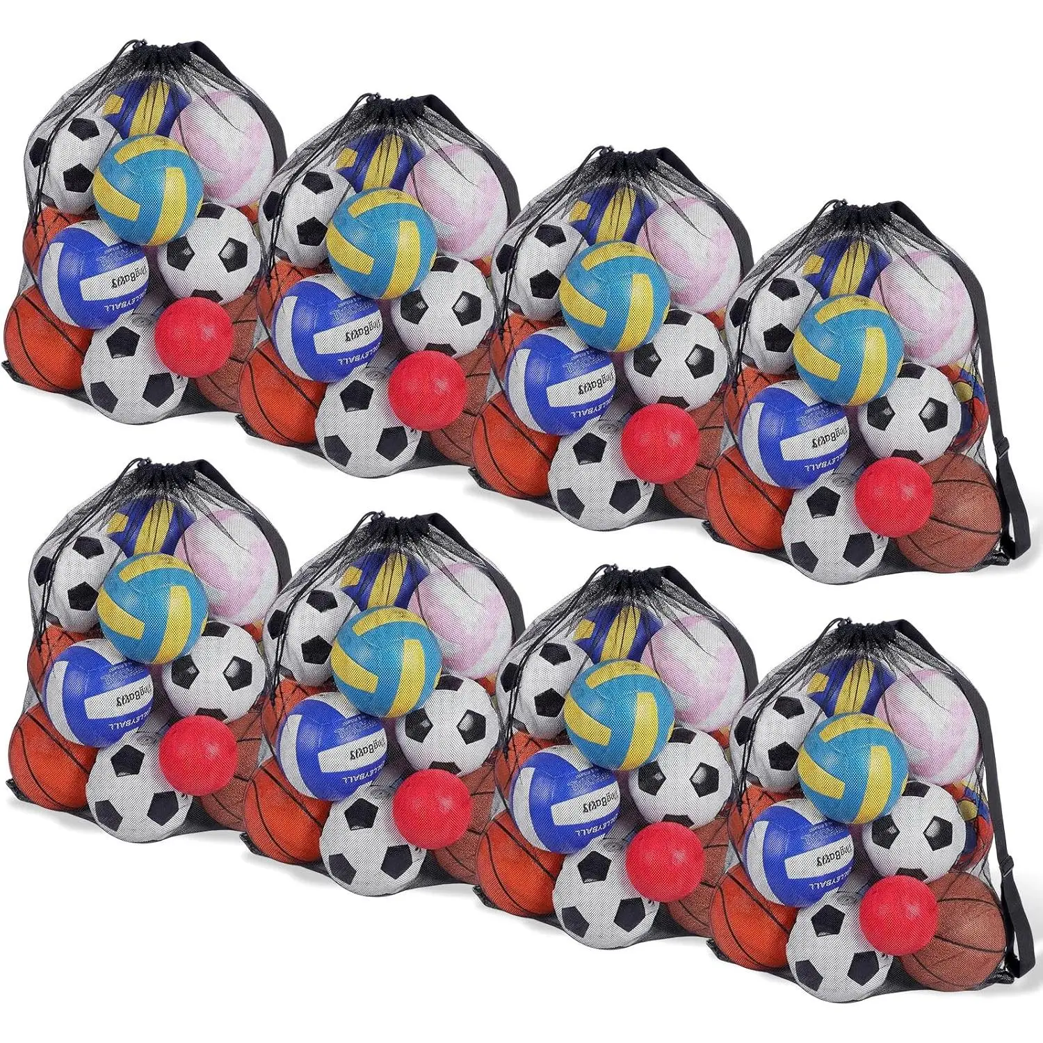 Lemecima 8 Pack Extra Large Sports Ball Bag, 40 x 30 Inches Heavy Duty Ball Bags Mesh with Adjustable Strap for Soccer Basketball Volleyball Football Gym Equipment Storage