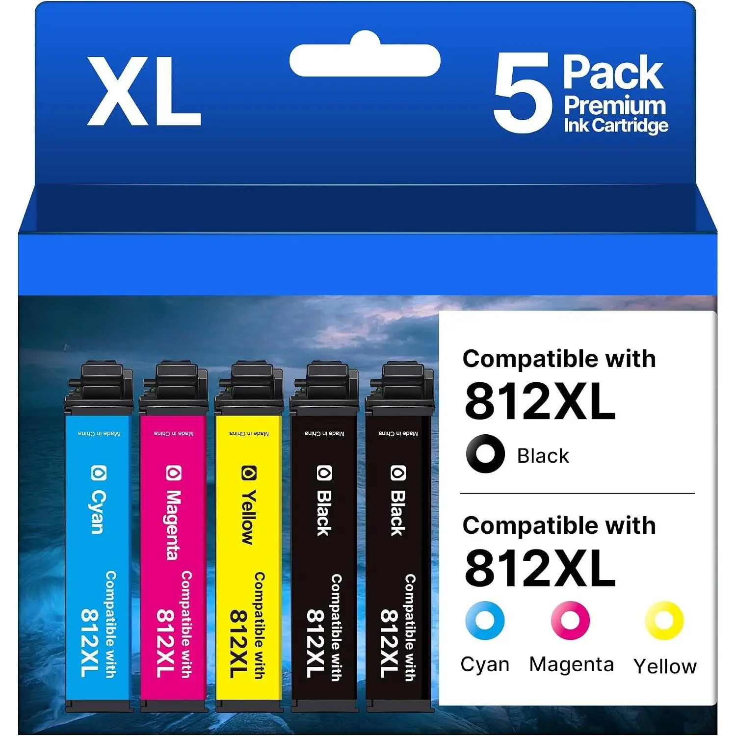 Remanufactured  for Epson 812XL Ink Cartridges Combo Pack | for Epson 812 Ink Cartridges Workforce Pro WF-7840 WF-7820 WF-7310 EC-C7000 Printer (5 Pack, Black Cyan Magenta Yellow)
