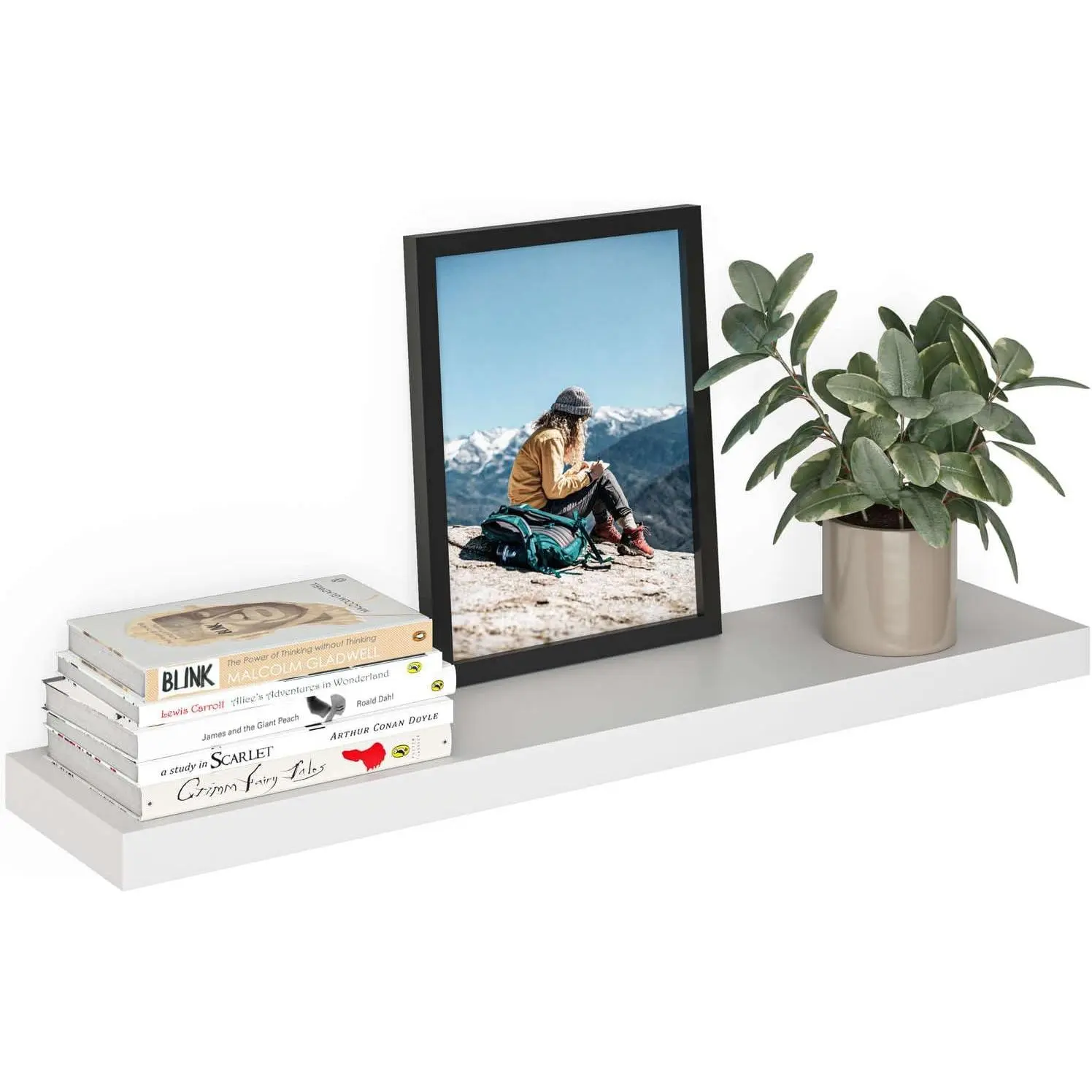 Floating Shelf, 36" Wood Wall Shelf with Invisible Brackets for Bathroom, Living Room, Bedroom, Kitchen, Nursery, 8" Deep, White, Room Decor, Shelves