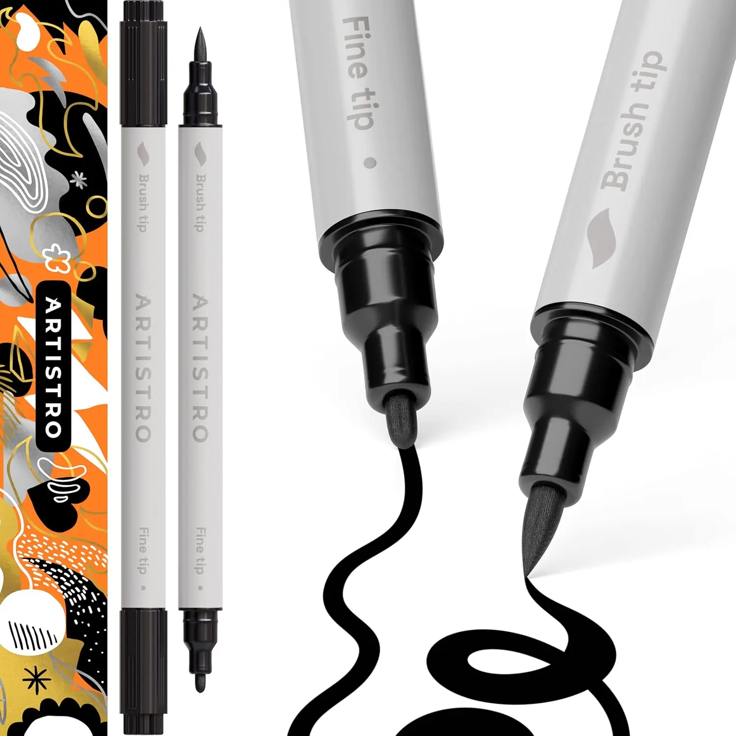 2 Black -Tip   Pens - Multisurface Markers for Glass, Rock, Fabric, , Plastic &  - 1 mm Fine & Brush Tips, Dual Tip Markers
