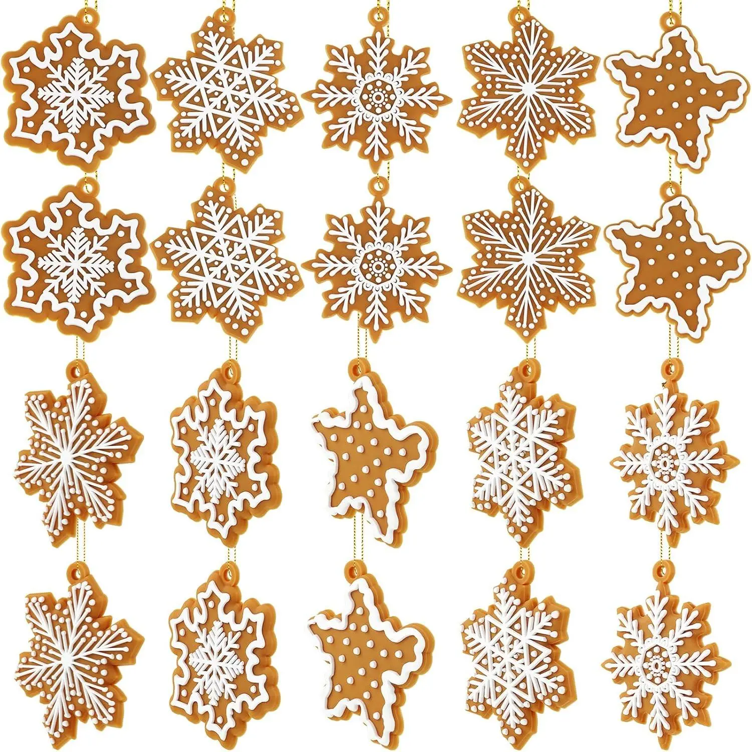 20 count Christmas Gingerbread Snowflake Ornaments Christmas Tree Decorations Mini   Xmas Tree Ornaments with Ropes for Xmas  Winter Party Decor Crafts Favors