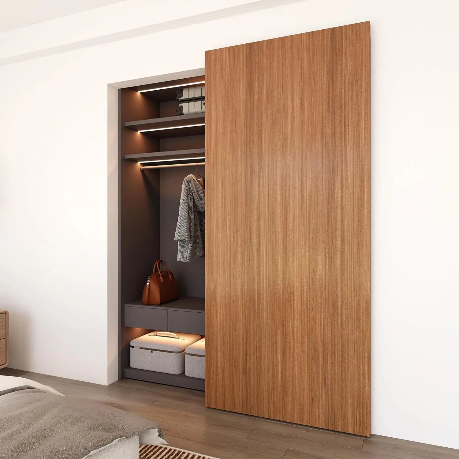 42" Concealed Barn Door Hardware Kit with Soft Close Mechanism, Wall Mounted Invisible Sliding Door Track for Opening Width 34" to 38",  Barn Door Hardware Kit, Door Needs