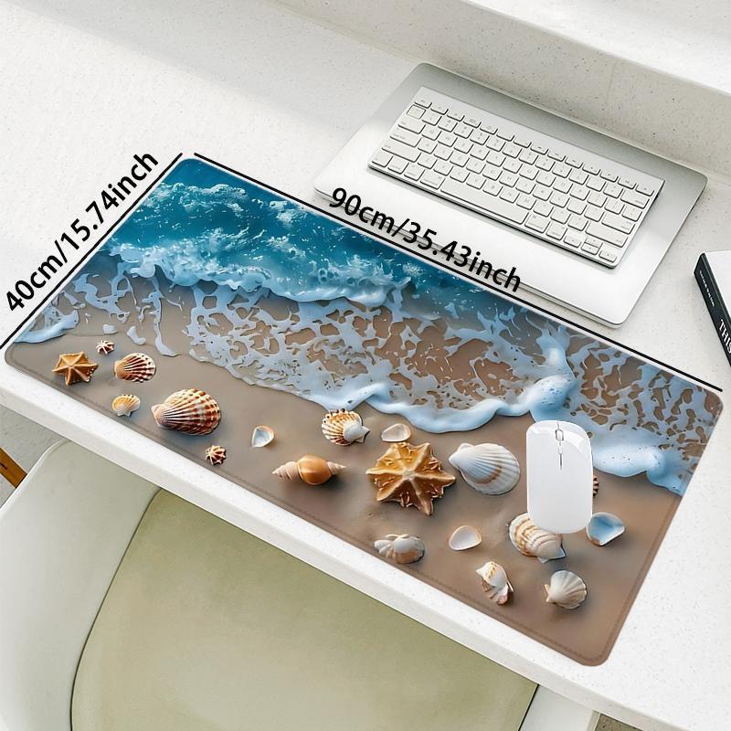 Shells & Waves Pattern Mouse Pad, Rectangle Gaming Mouse Pad, Non-Slip Rubber Base Stitched Edge Desk Pad for Desk Laptop Desktop