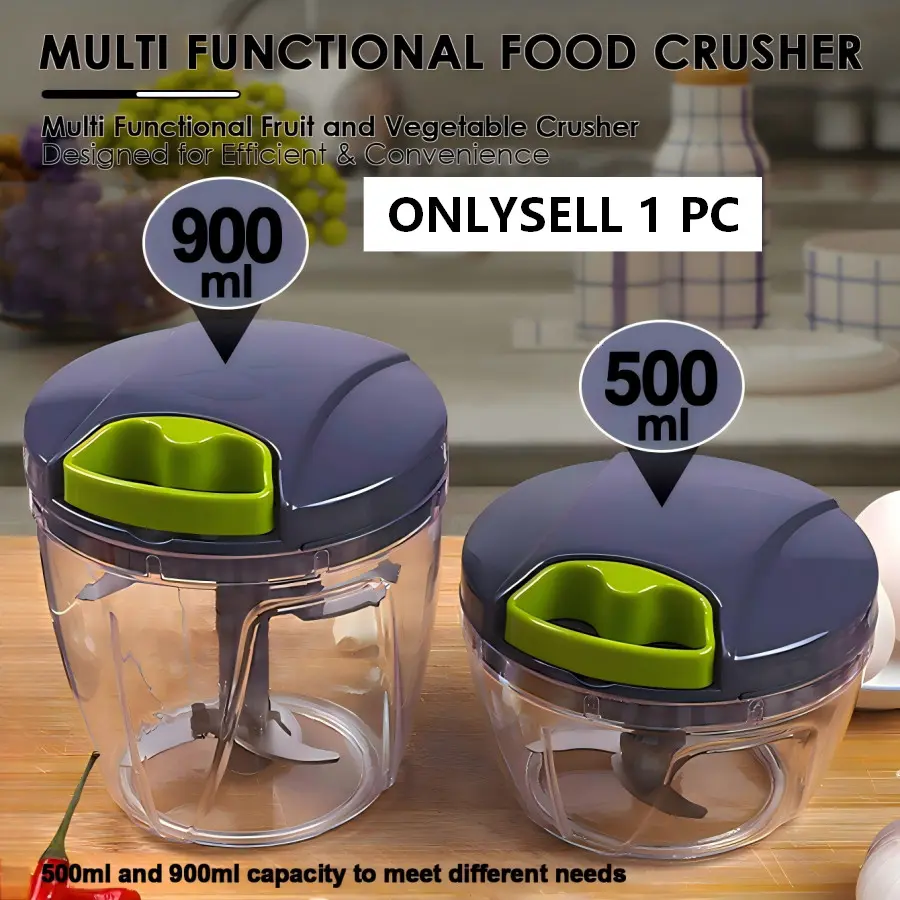 Manual Food Chopper Pull String 500ml/900ml Available, Garlic Onion Nut Vegetable Grinder with 420 Steel Blades, Dishwasher Safe Easy Clean, Essential Kitchen Gadget Vegetable Chopper Tool for Salads & Cooking
