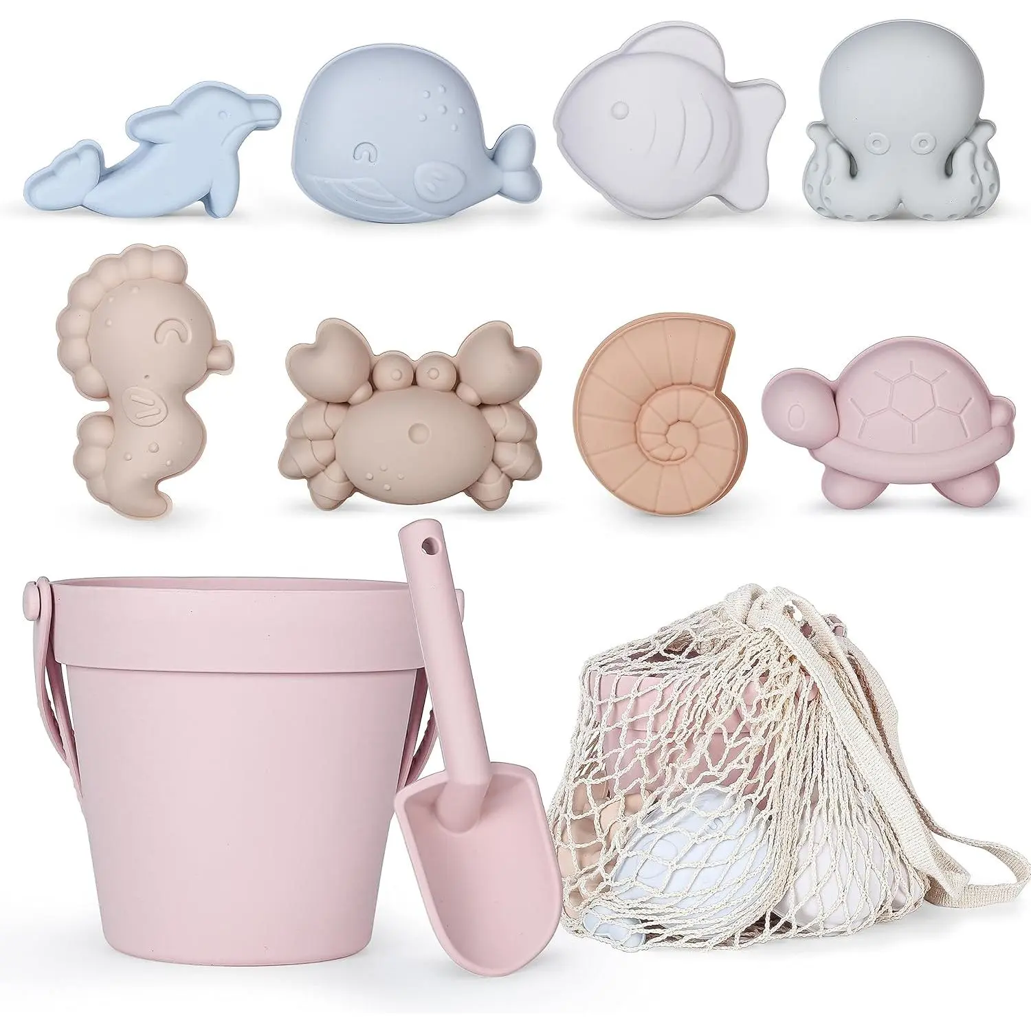 11Pcs Silicone Beach Toys,Modern Baby Beach Toys,Travel Friendly Beach Set,Silicone Bucket, Shovel, 8 Sand Molds, Beach Bag,Silicone Sand Toys for Toddlers, Kids (Pink)fidget toys
