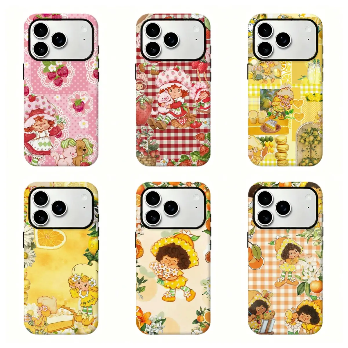 Cute Strawberry Shortcake Collage Phone Case, Pastel Orange Blossom Lemon Meringue Print Phone Cover For iPhone 17 Pro Max 16 15 14 13 12 11 for Samsung S21 S22 S23 S24 S25 Phone Case, Perfect Gift for Girls