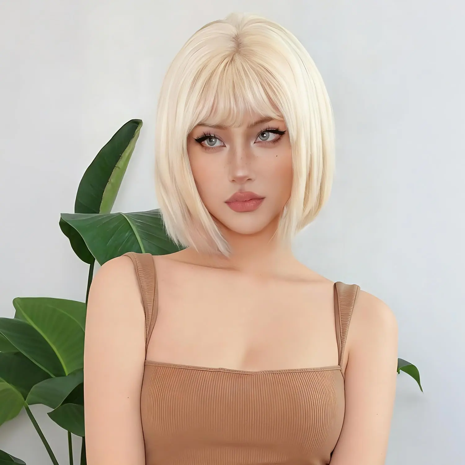 Blonde Wigs With Bangs for Women Synthetic Wig for Daily Party | Short Straight Bob Wig for Halloween  Costume Wig Use 12 Inch