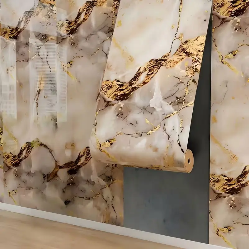 1 roll of marble-pattern self-adhesive wall paper - white and gold marble design, scratch-resistant, waterproof, peelable and adhesive splash-proof wallpaper, suitable for home decoration, kitchen, bathroom, living room, bathroom wall paper, kitchen splas