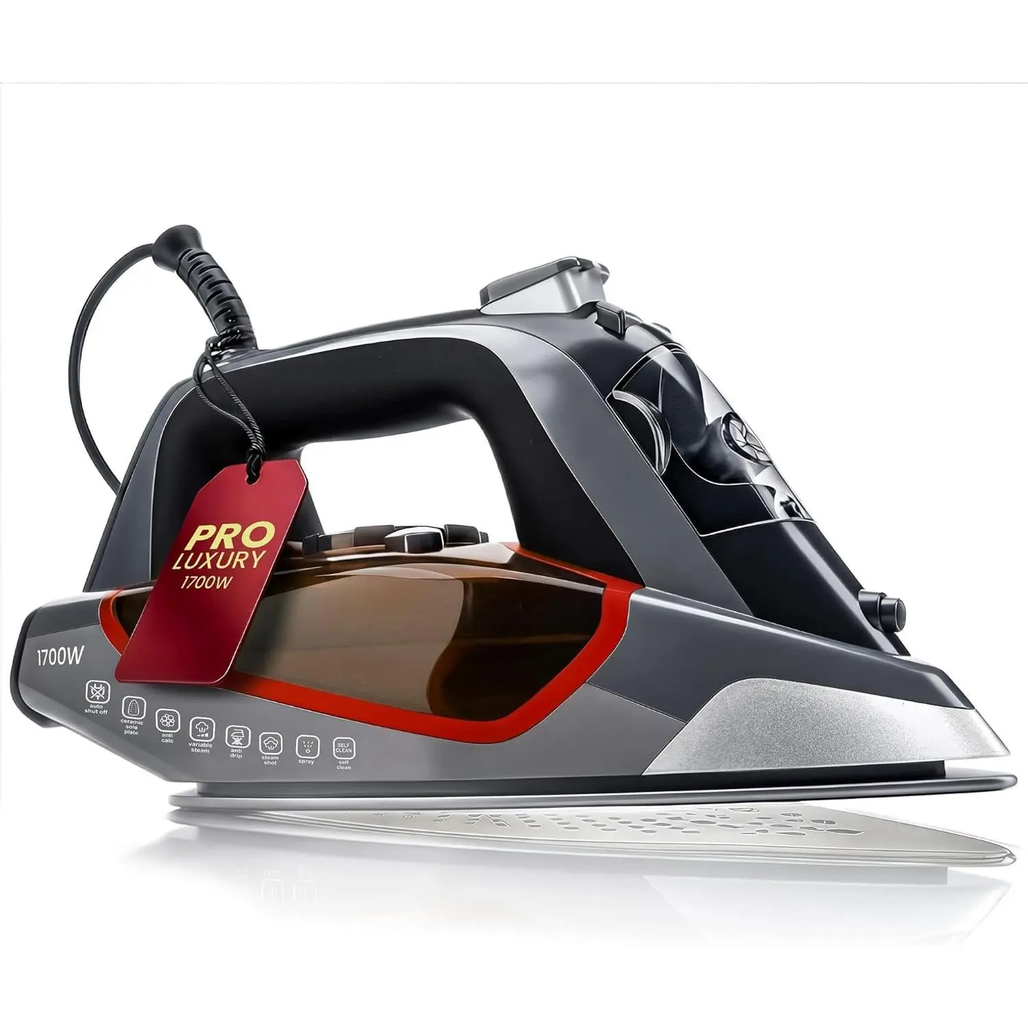 Pro Luxury Steam Iron for Clothes - 1700W Heavy-Duty Commercial Iron with Multi-Layer Ceramic Soleplate,  Anti-Drip Technology,  3-Way Auto Shut-Off & Precision Tip