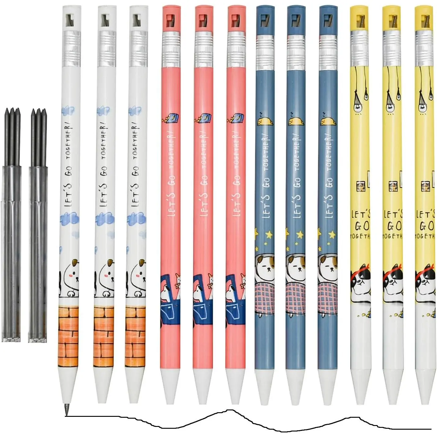 12 count 2.0 mm HB Cute  Mechanical Pencils with Sharpener Drafting Pencil with 10 count Replaceable Lead Refills for Art Drawing Writing Sketching Shcool Classroom Supplies