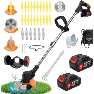 Electric Weed Wacker Weed Cordless Eater with Wheels and 2 count 21V/2000mAh , 3 in 1 Grass Trimmer/Brush /Lawn Edger with 27 count   for Lawn Garden and Yard (Black)