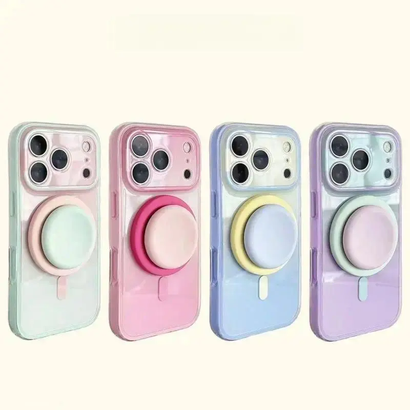 Women's 2-in-1 Magnetic Synthetic Phone Case for iPhone 17/16/15/14/13 Pro Max Plus Mini, Cute Accessories with Round Grip Stand, Pastel Gradient Slim Fit Protection Cover with Raised Camera Edge