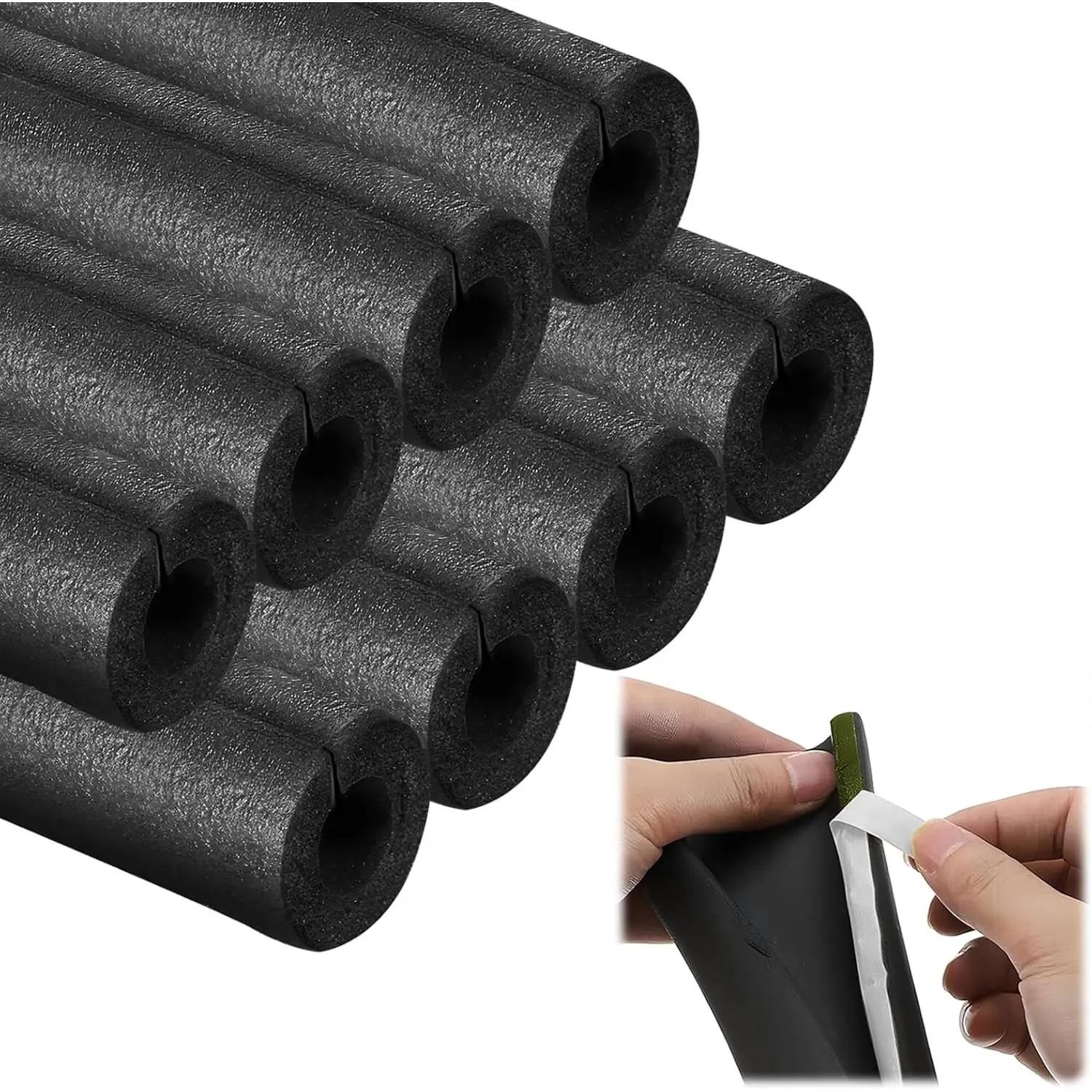 8 Pack Pipe Insulation Foam Tube, 3/4 inch Self Adhesive Pre Slit Foam Pipe Covers Polyethylene with Double Sided Tape for Spigot, Winter Outside Pipes, Water Heater Pipes Freeze Protection