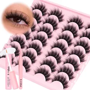 Fluffy False Eye 5D Volume Eye Kit with Glue and Tweezers 14 Pairs Vegan Fake Eye Soft Faux Mink Pack (Thrives)