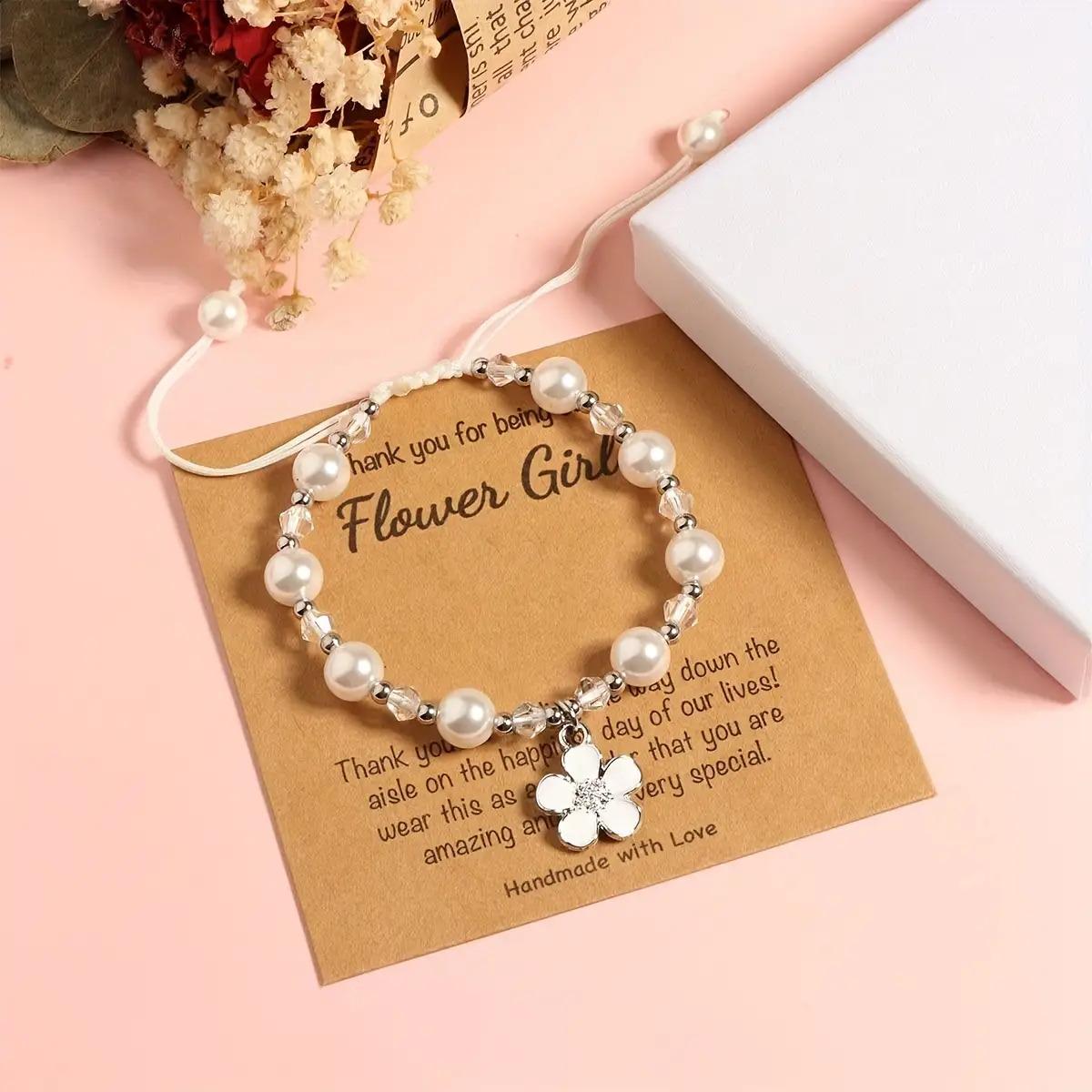 Elegant Floral Bracelet - Adjustable Handmade Acrylic Wedding Gift for Flower, Pink & White Beads with Sparkling Accents, Perfect for Weddings & Special Occasions, Cute Bracelet