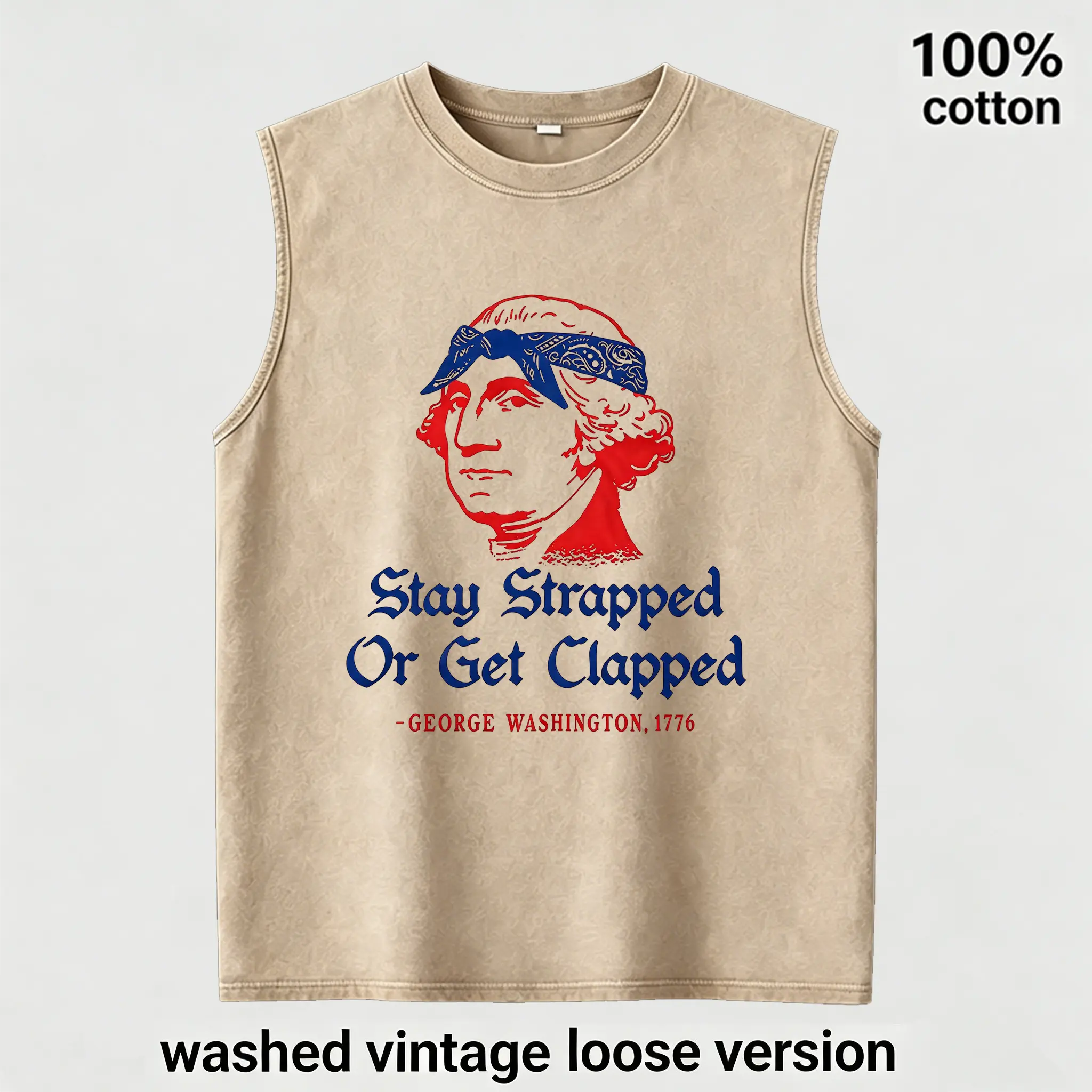 Men's Vintage Washed Tank Top Funny George Washington Meme Muscle Shirt 100% Cotton Stay Strapped Sleeveless Tee