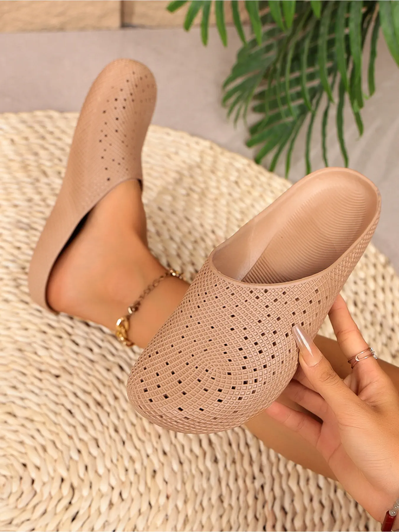Mesh Hollow Out Toe Posture Sandals, Quick-Dry Multi-Pore Design, Anti-Slip Flat Sole, Lightweight Eva Material, Bathroom Pool Two-Use Slippers