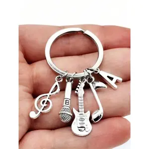1PC Music Theme Keychain – Silver Plated, Guitar Pick, Mic & Note Design. Perfect for Musicians & Music Lovers. Great Gift for Birthdays, Christmas & More.