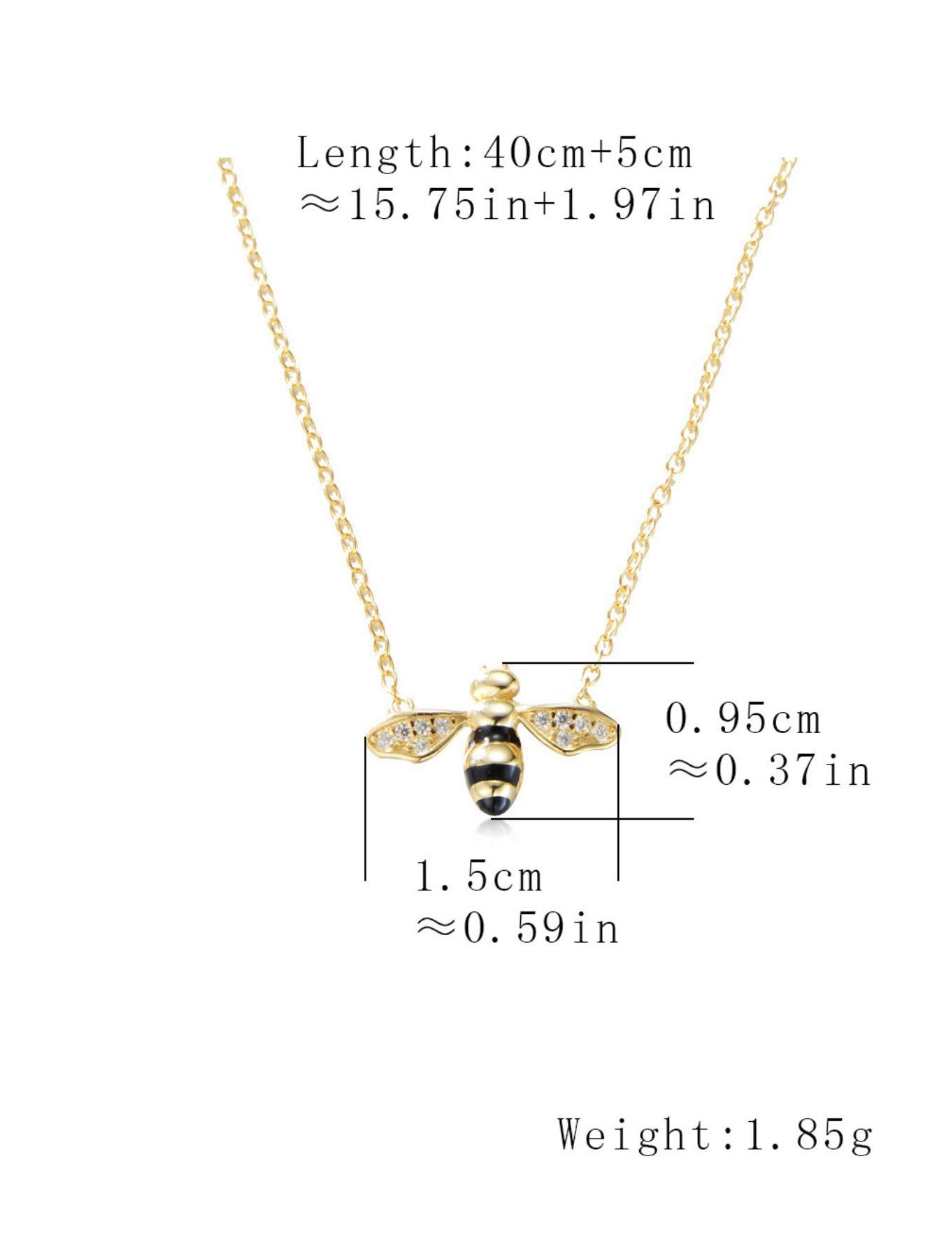 925 Sterling Silver Cute Bee Design Pendant Necklace, Artificial Zircon Decor Necklace, Fashion Jewelry Accessories for Women As Gift