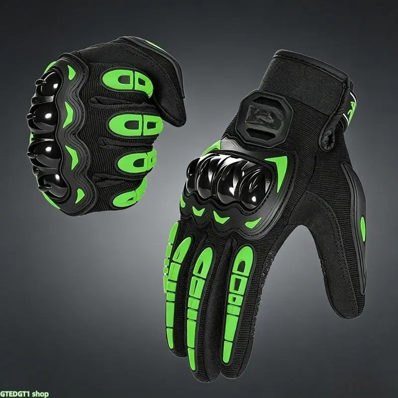Full Finger Motorcycle Riding Gloves - Hard Knuckle Shock-Absorbing Hand Guards with Protector, Multicolor Breathable Touch Screen Mitts, Adjustable Strap, Light Weight Gear for Highway Riders homedecor