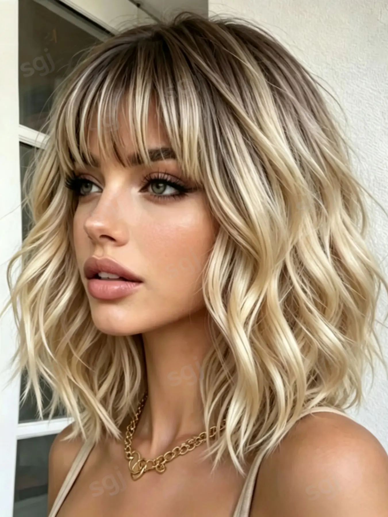 14-Inch Short Bob 13x4 Front Lace Wig, 100% Human Hair, Ombre Highlight Blonde Soft Shiny Body Wavy Short Hair, 150 Density, Pre-Blended Baby Hair, Natural Look, Women's Daily Wear Lace Frontal Wig