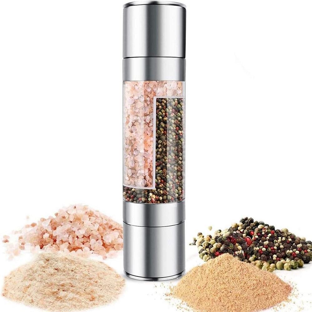 2 in 1 Salt & Pepper Grinder, 1 Count Stainless Steel Manual Salt & Pepper Mill Grinder, Salt Grinder Refillable, Kitchen Seasoning Utensils
