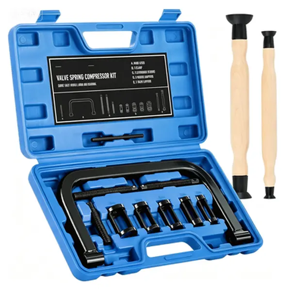Valve Spring Compressor Set, 10 Piece Spring Clamp Tool Kit with C Clamp, Collet Pusher Adapters, Extension Rods, and Lever, Reusable Car Motorcycle ATV Small Engine Repair Tool, No Glue Needed Compatible with Automotive Small Engine Valve Spring Removal