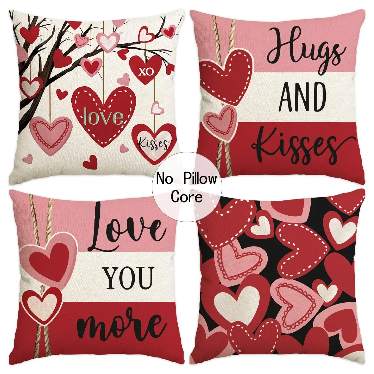 4pcs Valentine's Day Pillow Cover, Red Love 18x18 inch Cushion Cover, Wedding Anniversary Decorative Cushion Cover, Valentine's Day, Wedding Anniversary, Wedding Room Living Room Sofa Bedroom Seat Decorative Pillow Cover (without pillow core)