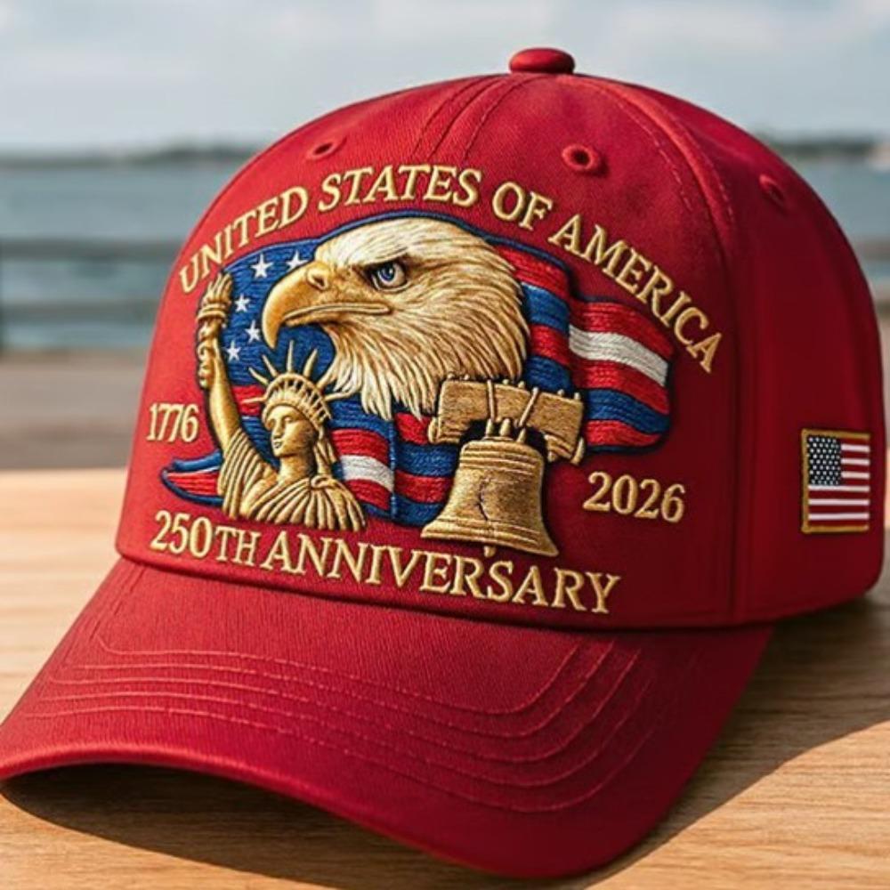 USA 250th Anniversary Eagle Print Hat Unisex Adjustable Washed Cotton Peak Hat Trucker Hats Outdoor Visor Baseball Cap