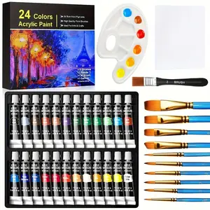 Acrylic Paint Set, 24 Colors Acrylic Paint with 11 Brushes & Palette, Art Supplies for Canvas, Wood, Rock Ceramic Painting